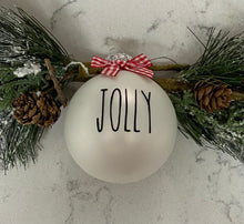 Load image into Gallery viewer, Rae Dunn Inspired Ornaments - White Ornament with Black Letters and Red Check Bow