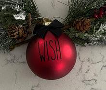 Load image into Gallery viewer, Rae Dunn Inspired Ornaments - Red Ornament with Black Letters and Black Bow