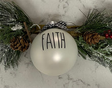 Load image into Gallery viewer, Rae Dunn Inspired Ornaments - White Ornament with Black Letters and Black Check Bow