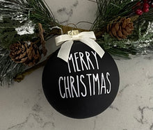 Load image into Gallery viewer, Rae Dunn Inspired Ornaments - Black Ornament with White Letters and White Bow