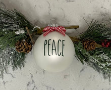 Load image into Gallery viewer, Rae Dunn Inspired Ornaments - White Ornament with Green Letters and Red Check Bow