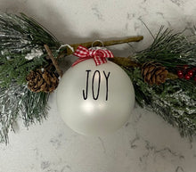 Load image into Gallery viewer, Rae Dunn Inspired Ornaments - White Ornament with Black Letters and Red Check Bow