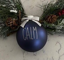 Load image into Gallery viewer, Rae Dunn Inspired Ornaments - Blue Ornament with Silver Letters and Silver Bow