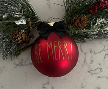 Load image into Gallery viewer, Rae Dunn Inspired Ornaments - Red Ornament with Gold Letters and Black Bow