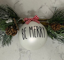 Load image into Gallery viewer, Rae Dunn Inspired Ornaments - White Ornament with Black Letters and Red Check Bow