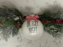 Load image into Gallery viewer, Rae Dunn Inspired Ornaments - White Ornament with Green Letters and Red Check Bow