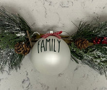 Load image into Gallery viewer, Rae Dunn Inspired Ornaments - White Ornament with Green Letters and Red Check Bow