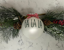 Load image into Gallery viewer, Rae Dunn Inspired Ornaments - White Ornament with Green Letters and Red Check Bow