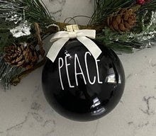 Load image into Gallery viewer, Rae Dunn Inspired Ornaments - Black Ornament with White Letters and White Bow