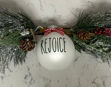 Load image into Gallery viewer, Rae Dunn Inspired Ornaments - White Ornament with Green Letters and Red Check Bow
