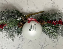 Load image into Gallery viewer, Rae Dunn Inspired Ornaments - White Ornament with Green Letters and Red Check Bow
