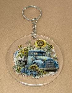 Vintage Blue Truck Keychain