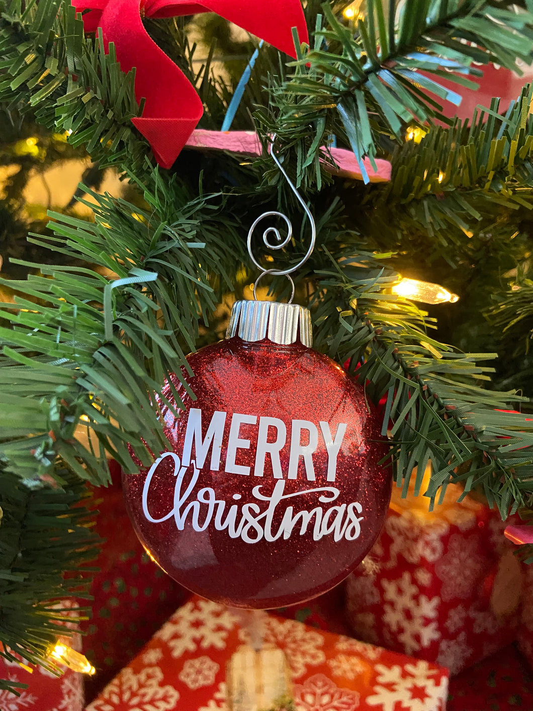 Merry Christmas - Red Glitter Ornament