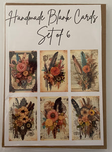 Handmade Blank Cards - Boho Feathers Set Two