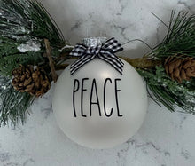 Load image into Gallery viewer, Rae Dunn Inspired Ornaments - White Ornament with Black Letters and Black Check Bow
