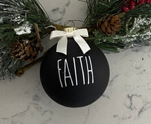 Load image into Gallery viewer, Rae Dunn Inspired Ornaments - Black Ornament with White Letters and White Bow
