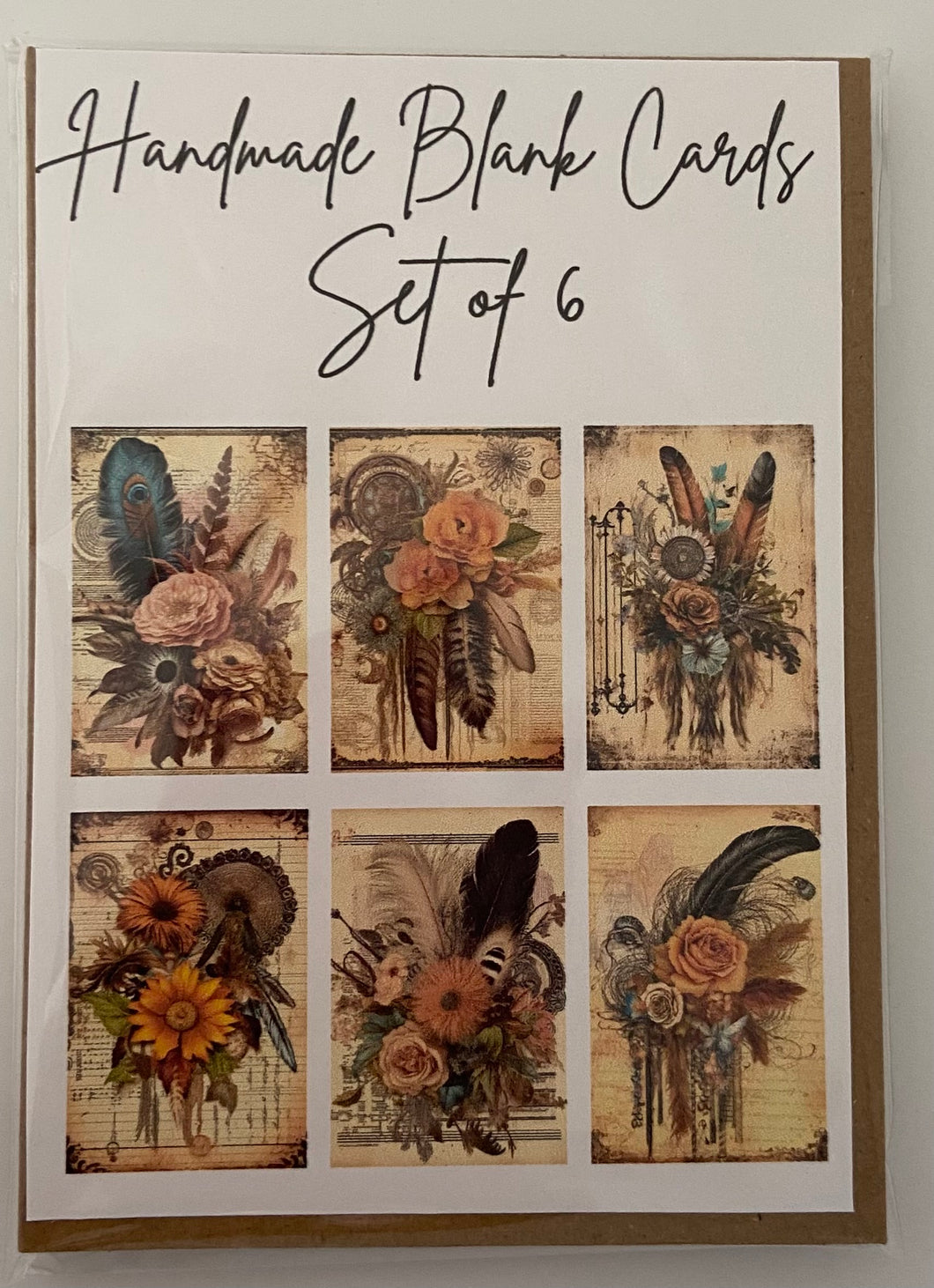 Handmade Blank Cards - Boho Feathers Set One