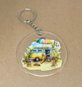 VW Bus on the Beach Keychain