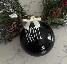 Load image into Gallery viewer, Rae Dunn Inspired Ornaments - Black Ornament with White Letters and White Bow
