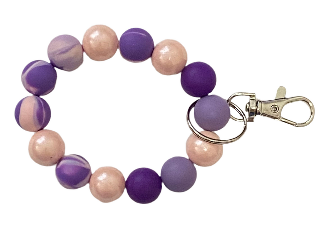 Purple and Pink Beaded Wristlet/Keychain
