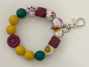Maroon Flower Beaded Wristlet/Keychain