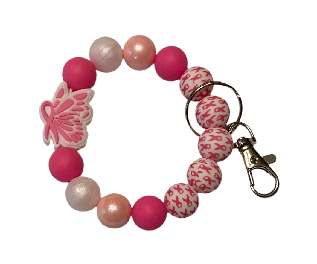 Breast Cancer - Butterfly Beaded Wristlet/Keychain
