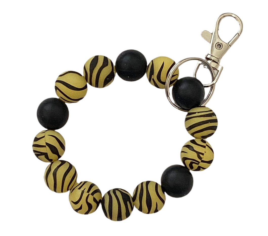 Black Yellow Leopard Beaded Wristlet/Keychain