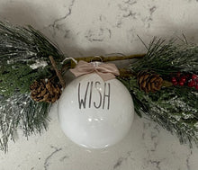 Load image into Gallery viewer, Rae Dunn Inspired Ornaments - White Ornament with Silver Letters and Beige Bow
