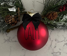 Load image into Gallery viewer, Rae Dunn Inspired Ornaments - Red Ornament with Black Letters and Black Bow
