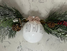 Load image into Gallery viewer, Rae Dunn Inspired Ornaments - White Ornament with Silver Letters and Beige Bow
